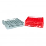 Noble Warewashing 49-Compartment Gray Full-Size Glass Rack with 3 Red Extenders