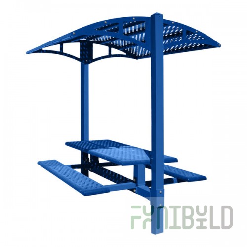 Paris Site Furnishings Shade Series 6' Signal Blue Surface Mounted Picnic Table with Canopy and Basket Weave Perforations 85 1/2