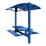 Paris Site Furnishings Shade Series 6' Signal Blue Surface Mounted Picnic Table with Canopy and Basket Weave Perforations 85 1/2 Paris Site Furnishings Shade Series 6' Signal Blue Surface Mounted Picnic Table with Canopy and Basket Weave Perforations 85 1/2