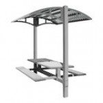 Paris Site Furnishings Shade Series 6' Signal Blue Surface Mounted Picnic Table with Canopy and Basket Weave Perforations 85 1/2 Paris Site Furnishings Shade Series 6' Signal Blue Surface Mounted Picnic Table with Canopy and Basket Weave Perforations 85 1/2