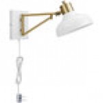 Globe Farmhouse White / Brass Plug-In or Hardwire Wall Sconce with Swing Arm - 120V, 60W Globe Farmhouse White / Brass Plug-In or Hardwire Wall Sconce with Swing Arm - 120V, 60W