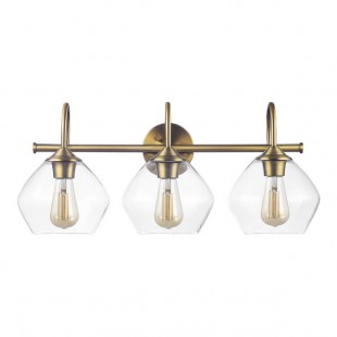 Globe 3-Light Mid-Century Modern Brass Vanity Light - 120V, 60W Globe 3-Light Mid-Century Modern Brass Vanity Light - 120V, 60W