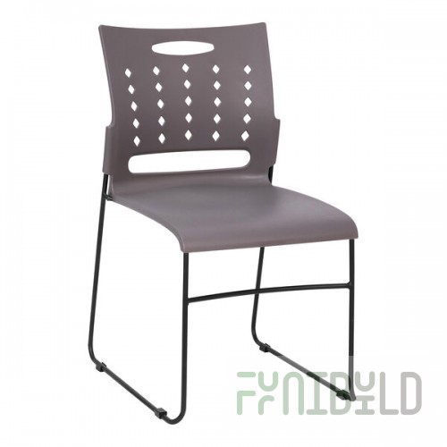 Flash Furniture Hercules Gray Diamond Ventilated Contoured Stacking Chair with Black Sled Base