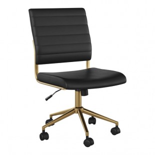 Martha Stewart Ivy Black Faux Leather Swivel Armless Office Chair with Polished Brass Finish Martha Stewart Ivy Black Faux Leather Swivel Armless Office Chair with Polished Brass Finish