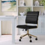 Martha Stewart Ivy Black Faux Leather Swivel Armless Office Chair with Polished Brass Finish