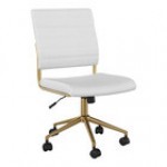 Martha Stewart Ivy Black Faux Leather Swivel Armless Office Chair with Polished Brass Finish
