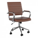 Martha Stewart Ivy Black Faux Leather Swivel Armless Office Chair with Polished Brass Finish