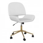 Martha Stewart Ivy Black Faux Leather Swivel Armless Office Chair with Polished Brass Finish