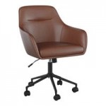 Martha Stewart Ivy Black Faux Leather Swivel Armless Office Chair with Polished Brass Finish