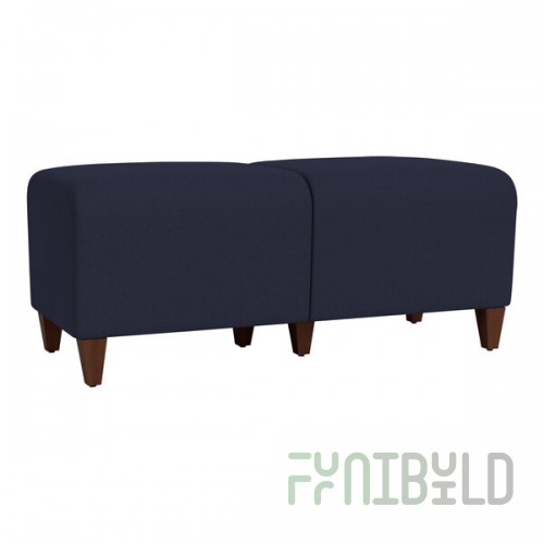 Lesro Ravenna Open House Navy Fabric 2-Seat Bench with Walnut Wood Legs