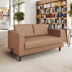 Flash Furniture Hercules Artemis Cognac LeatherSoft Loveseat with Charging Bank and Wooden Feet