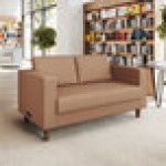 Flash Furniture Hercules Artemis Cognac LeatherSoft Loveseat with Charging Bank and Wooden Feet