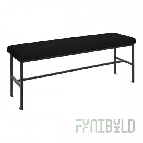 BFM Seating Meghan Black Powder-Coated Steel Customizable Bench with Black Vinyl Seat