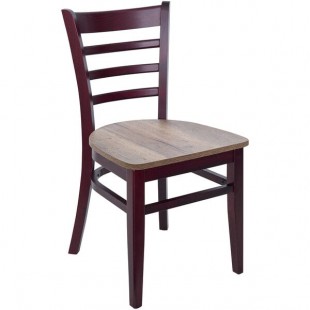 BFM Seating Berkeley Dark Mahogany Beechwood Ladder Back Side Chair with Relic Knotty Pine Seat