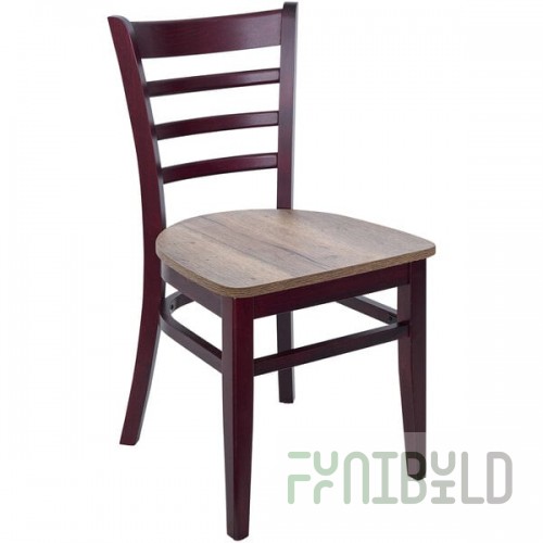 BFM Seating Berkeley Dark Mahogany Beechwood Ladder Back Side Chair with Relic Knotty Pine Seat