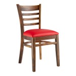 Lancaster Table & Seating Vintage Finish Wood Ladder Back Chair with Red Vinyl Seat - Assembled Lancaster Table & Seating Vintage Finish Wood Ladder Back Chair with Red Vinyl Seat - Assembled