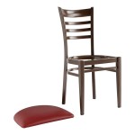 Lancaster Table & Seating Spartan Metal Ladder Back Chair with Dark Walnut Wood Grain Finish and Burgundy Vinyl Seat - Detached Seat