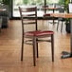 Lancaster Table & Seating Spartan Metal Ladder Back Chair with Dark Walnut Wood Grain Finish and Burgundy Vinyl Seat - Detached Seat