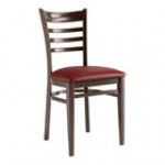 Lancaster Table & Seating Spartan Metal Ladder Back Chair with Dark Walnut Wood Grain Finish and Burgundy Vinyl Seat - Detached Seat