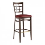 Lancaster Table & Seating Spartan Metal Ladder Back Chair with Dark Walnut Wood Grain Finish and Burgundy Vinyl Seat - Detached Seat
