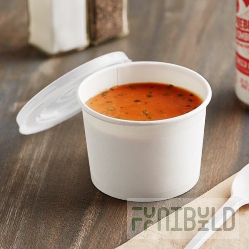 Choice 12 oz. White Double Poly-Coated Paper Food Cup with Vented Plastic Lid - 25/Pack