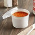 Choice 12 oz. White Double Poly-Coated Paper Food Cup with Vented Plastic Lid - 25/Pack Choice 12 oz. White Double Poly-Coated Paper Food Cup with Vented Plastic Lid - 25/Pack