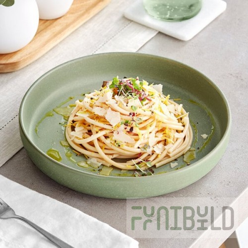 Acopa Pangea 22 oz. Sage Green Matte Porcelain Pasta Bowl - Sample