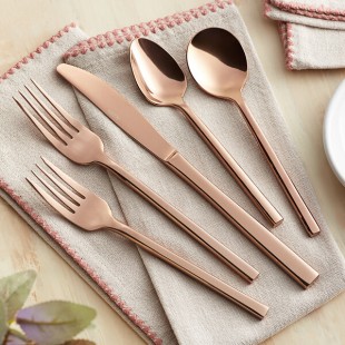 Acopa Phoenix Rose Gold 18/0 Stainless Steel Forged Flatware 5-Piece Set - Sample Acopa Phoenix Rose Gold 18/0 Stainless Steel Forged Flatware 5-Piece Set - Sample