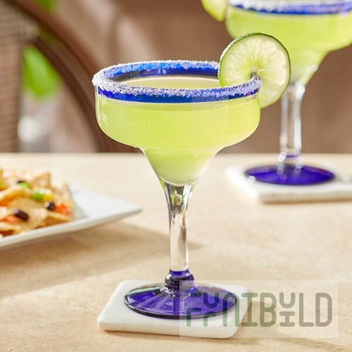 Acopa Tropic 12 oz. Margarita Glass with Blue Rim and Base - Sample