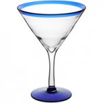 Acopa Tropic 12 oz. Margarita Glass with Blue Rim and Base - Sample