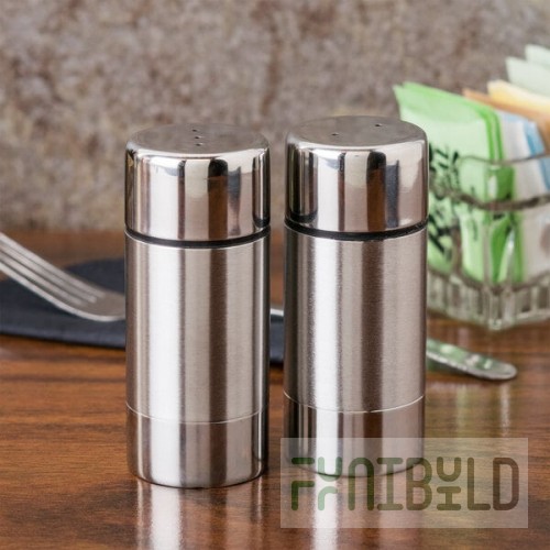 American Metalcraft SP35 1.5 oz. Stainless Steel Round Salt and Pepper Shaker Set