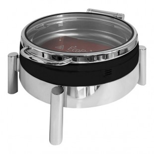 EcoBurner 7-Star Series EcoRock 6 Qt. 2/3 Size Xylo Black Coated Round Stainless Steel Waterless Chafer with Hinged Glass Lid EB15378GMB