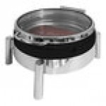 EcoBurner 7-Star Series EcoRock 6 Qt. 2/3 Size Xylo Black Coated Round Stainless Steel Waterless Chafer with Hinged Glass Lid EB15378GMB