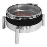 EcoBurner 7-Star Series EcoRock 6 Qt. 2/3 Size Xylo Black Coated Round Stainless Steel Waterless Chafer with Hinged Glass Lid EB15378GMB