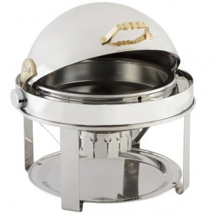 Bon Chef 12010 Elite Round 8 Qt. Dripless Round Stainless Steel with Brass Accents Roll Top Chafer with Contemporary Legs Bon Chef 12010 Elite Round 8 Qt. Dripless Round Stainless Steel with Brass Accents Roll Top Chafer with Contemporary Legs