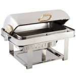 Bon Chef 12010 Elite Round 8 Qt. Dripless Round Stainless Steel with Brass Accents Roll Top Chafer with Contemporary Legs Bon Chef 12010 Elite Round 8 Qt. Dripless Round Stainless Steel with Brass Accents Roll Top Chafer with Contemporary Legs
