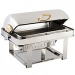 Bon Chef 12010 Elite Round 8 Qt. Dripless Round Stainless Steel with Brass Accents Roll Top Chafer with Contemporary Legs Bon Chef 12010 Elite Round 8 Qt. Dripless Round Stainless Steel with Brass Accents Roll Top Chafer with Contemporary Legs