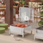 Acopa Manchester 6 Qt. 2/3 Size Square Stainless Steel Induction / Traditional Dual Purpose Chafer with Glass Top, Soft Close Lid, and Stand with Fuel Holders