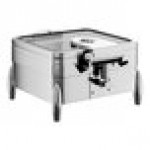 Acopa Manchester 6 Qt. 2/3 Size Square Stainless Steel Induction / Traditional Dual Purpose Chafer with Glass Top, Soft Close Lid, and Stand with Fuel Holders