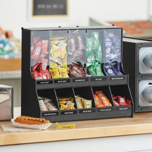 ServSense Black 10-Section Countertop Gravity-Fed Condiment Organizer - 18 1/2