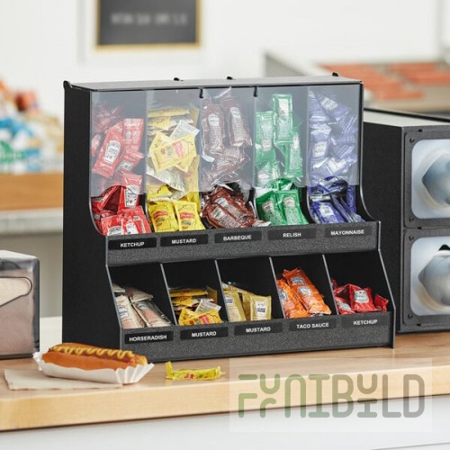 ServSense Black 10-Section Countertop Gravity-Fed Condiment Organizer - 18 1/2