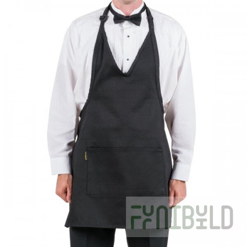 Chef Revival Black Poly-Cotton Customizable Tuxedo Apron with 2 Pockets - 32