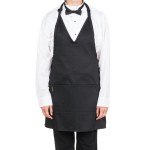 Chef Revival Black Poly-Cotton Customizable Tuxedo Apron with 2 Pockets - 32