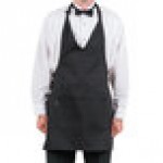 Chef Revival Black Poly-Cotton Customizable Tuxedo Apron with 2 Pockets - 32