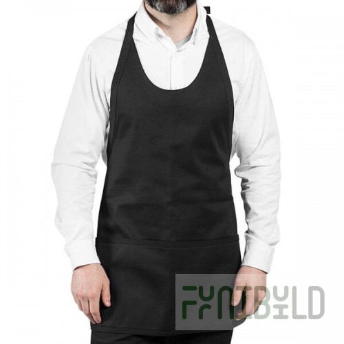 Uncommon Chef 3042 Black Customizable Poly-Cotton Twill Scoop Neck Tuxedo Apron with Adjustable Neck Strap and 3 Pockets - 28