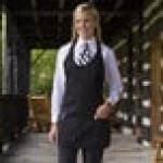 Uncommon Chef 3042 Black Customizable Poly-Cotton Twill Scoop Neck Tuxedo Apron with Adjustable Neck Strap and 3 Pockets - 28