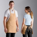 Choice Khaki Poly-Cotton Front of House Bib Apron with 3 Pockets - 25
