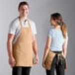 Choice Khaki Poly-Cotton Front of House Bib Apron with 3 Pockets - 25