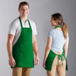 Choice Khaki Poly-Cotton Front of House Bib Apron with 3 Pockets - 25