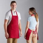 Choice Khaki Poly-Cotton Front of House Bib Apron with 3 Pockets - 25